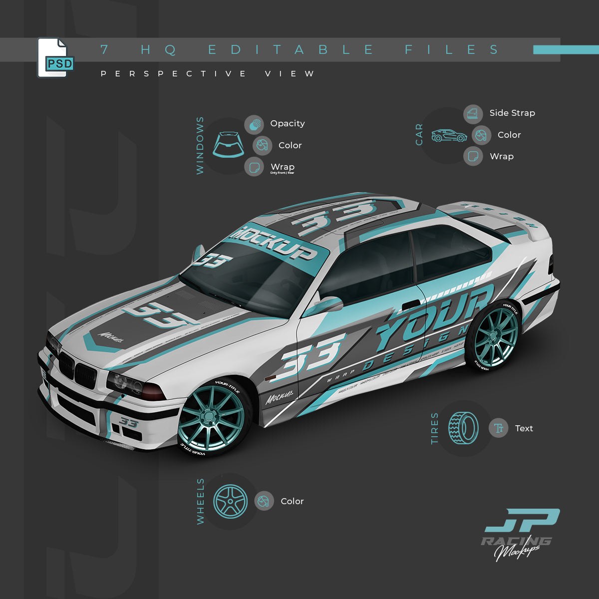 BMW E36 M3 1997 Wrap Mockup