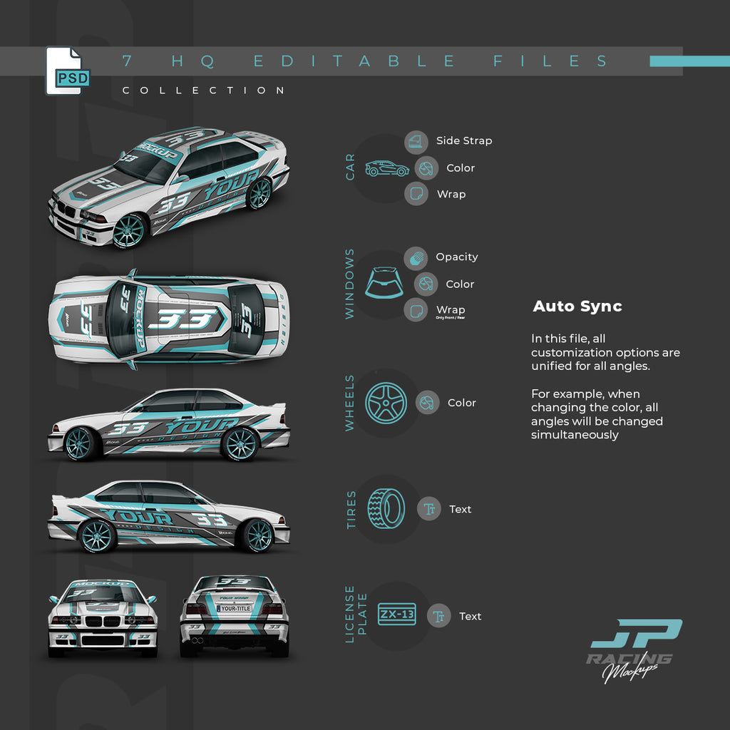 BMW E36 M3 1997 Wrap Mockup