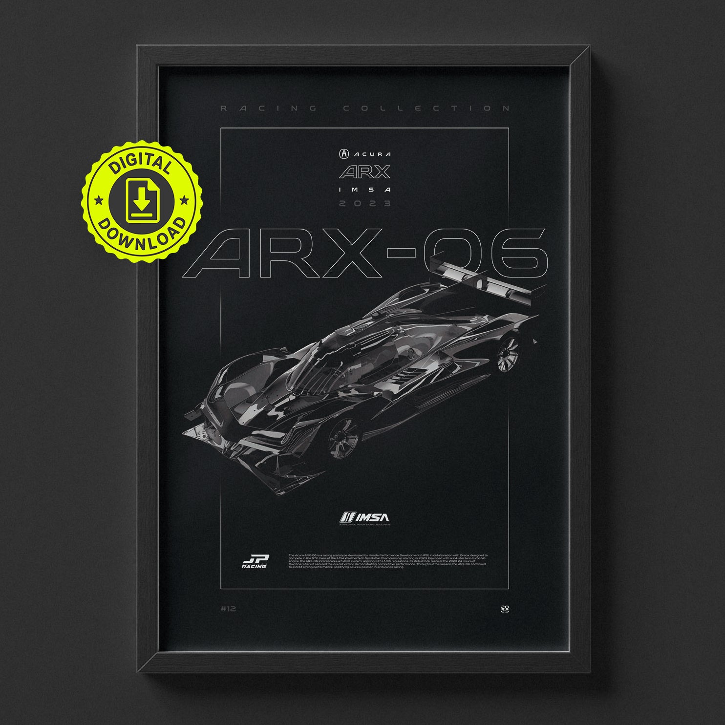 Acura ARX 06 2023 poster framed on a wall, digital download