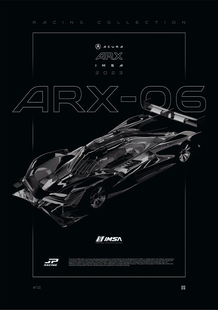 Acura ARX 06 2023 digital poster, minimalist black racing wall art by Jaypads Racing