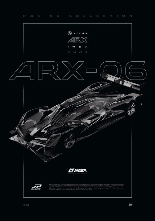 Acura ARX 06 2023 digital poster, minimalist black racing wall art by Jaypads Racing