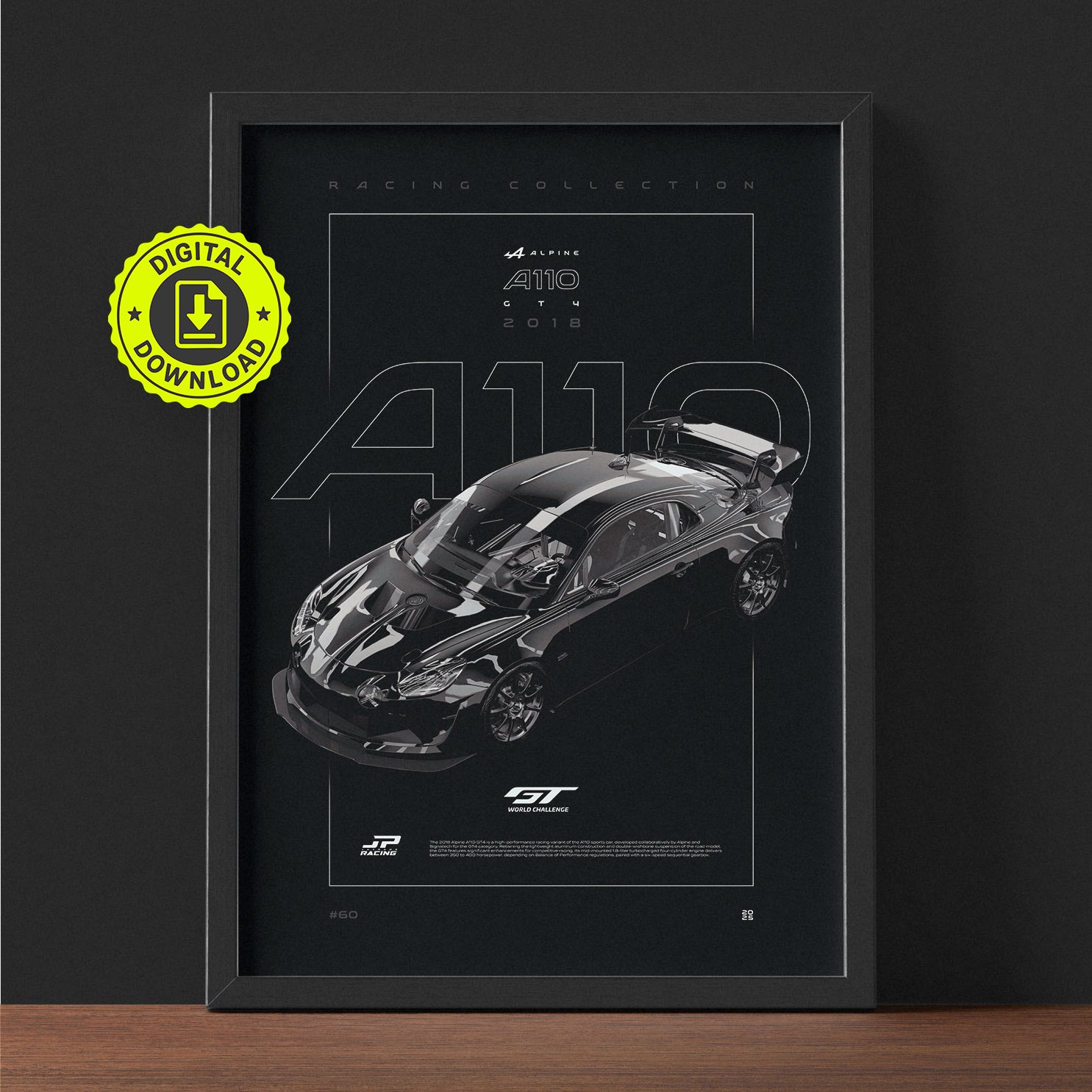 Alpine A110 GT4 2018 framed poster print wall display