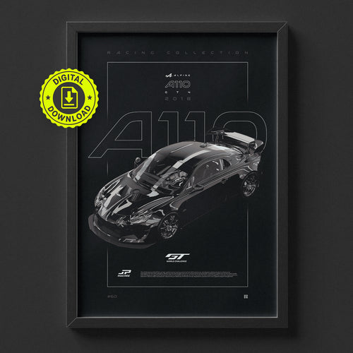 Alpine A110 GT4 2018 poster framed on a wall, digital download