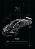 Alpine A110 GT4 2018 digital poster, minimalist black racing wall art by Jaypads Racing