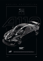 Alpine A110 GT4 2018 digital poster, minimalist black racing wall art by Jaypads Racing