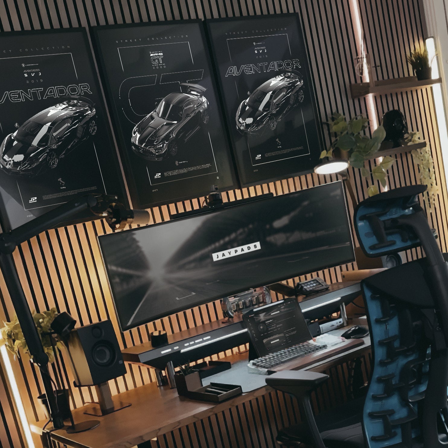 Alpine A424 2023 framed poster on a desk