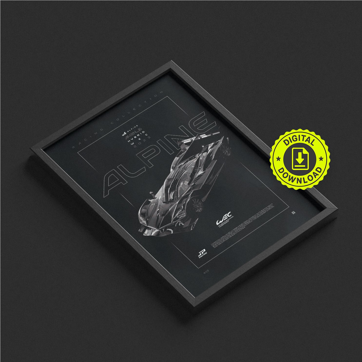 Alpine A424 2023 framed poster print in a styled interior