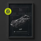 Alpine A424 2023 poster framed on a wall, digital download
