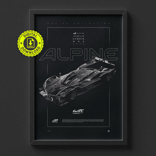 Alpine A424 2023 poster framed on a wall, digital download