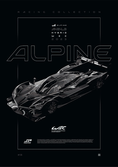 Alpine A424 2023 digital poster, minimalist black racing wall art by Jaypads Racing