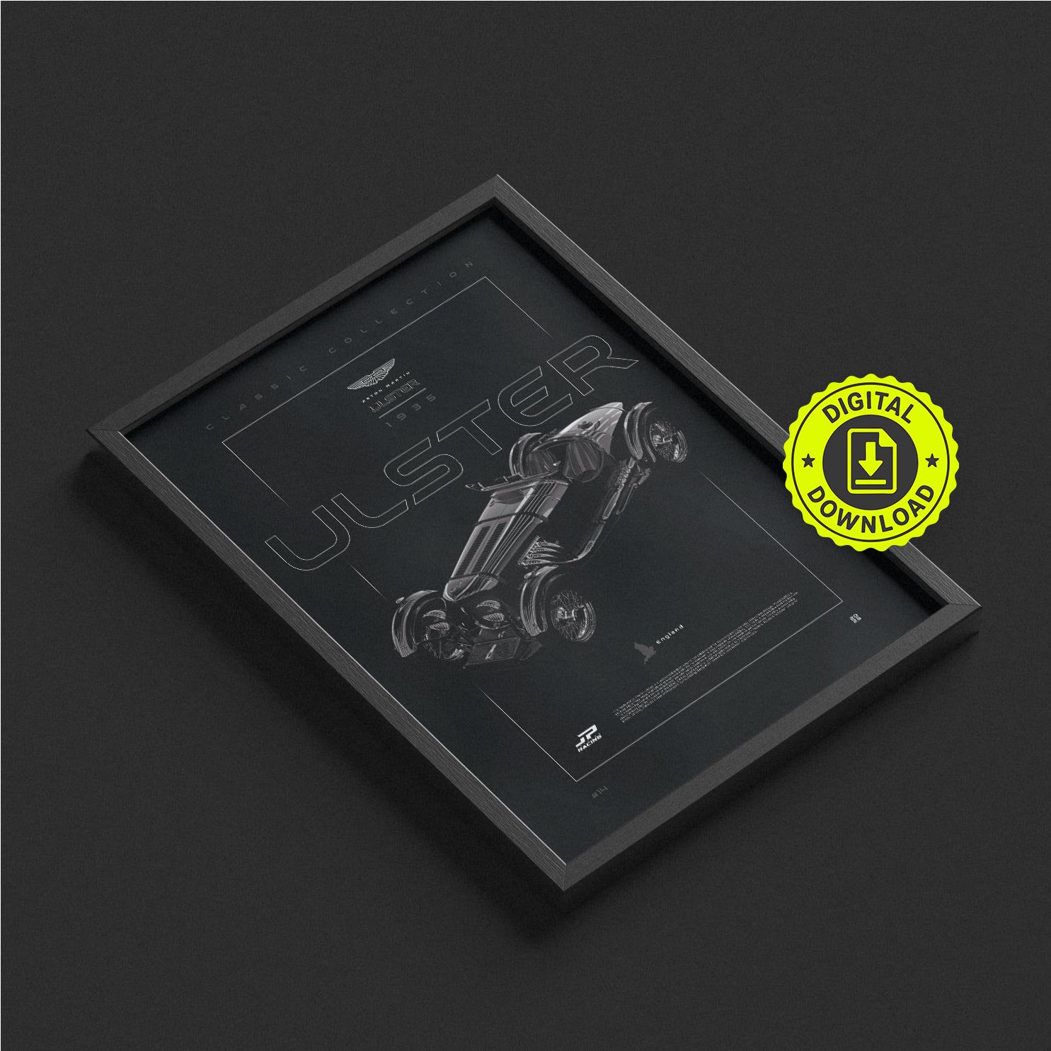 Aston Martin Ulster 1935 framed poster print in a styled interior