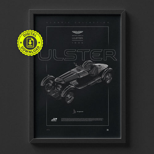 Aston Martin Ulster 1935 poster framed on a wall, digital download
