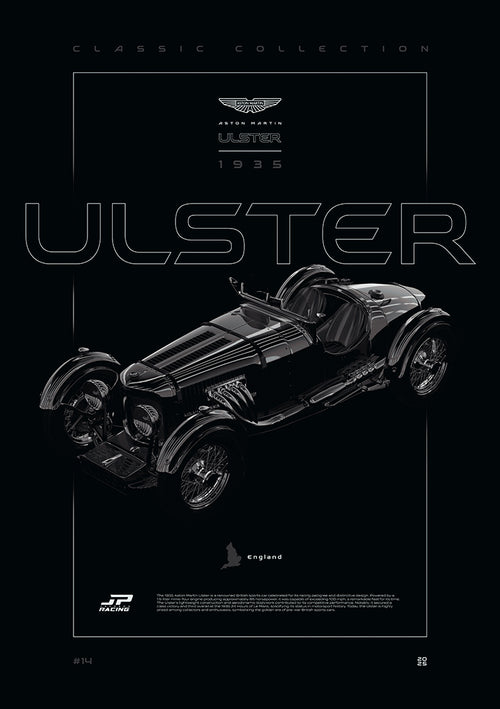 Aston Martin Ulster 1935 digital poster, minimalist black racing wall art by Jaypads Racing