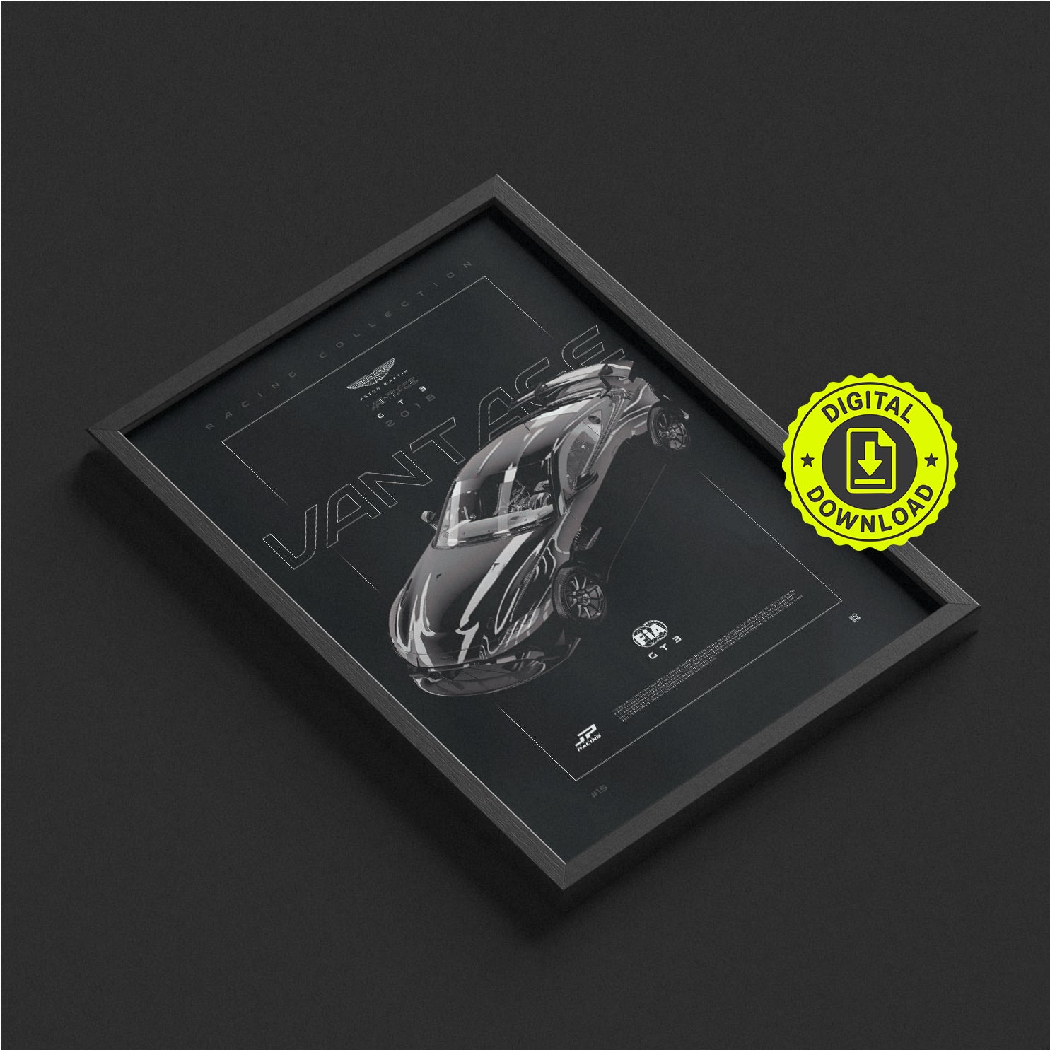 Aston Martin Vantage GT3 2018 framed poster print in a styled interior
