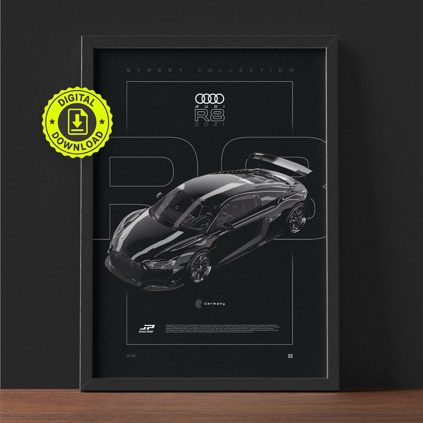 Audi R8 2021 framed poster print wall display
