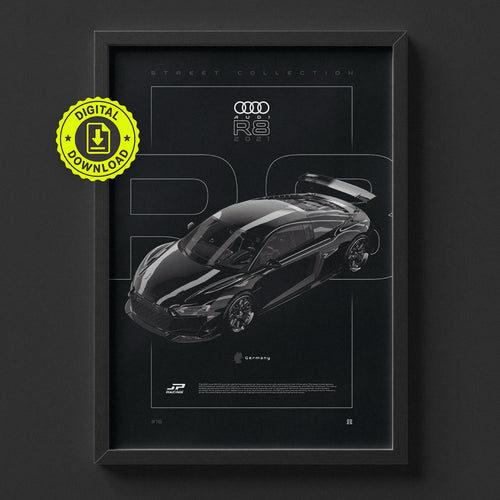 Audi R8 2021 poster framed on a wall, digital download