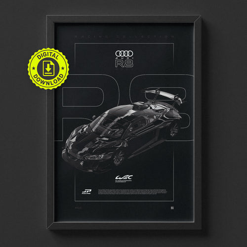 Audi R8 LMS GT2 2024 poster framed on a wall, digital download