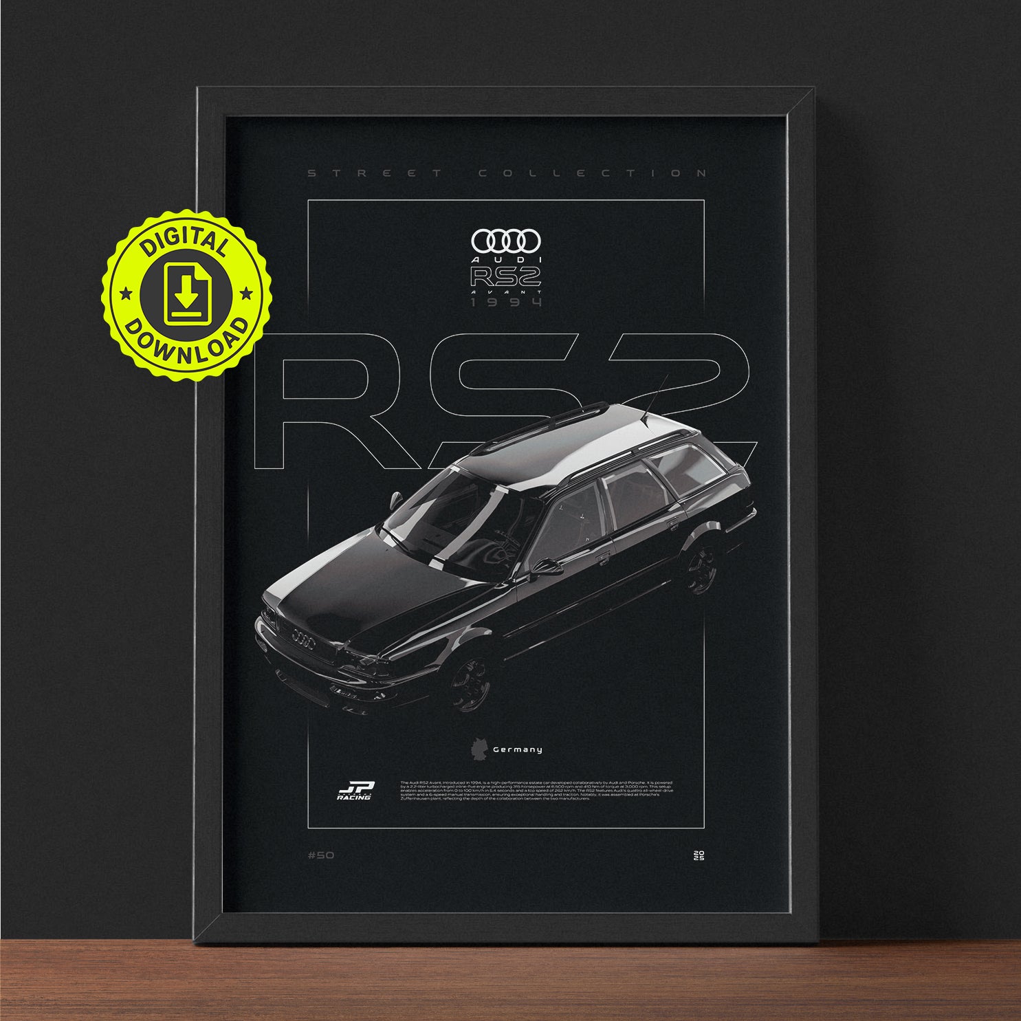 Audi RS2 Avant 1994 framed poster print wall display