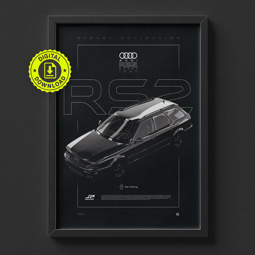 Audi RS2 Avant 1994 poster framed on a wall, digital download