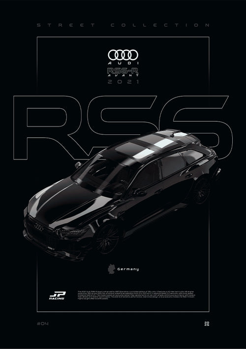 Audi RS6-R Avant 2021 digital poster, minimalist black racing wall art by Jaypads Racing