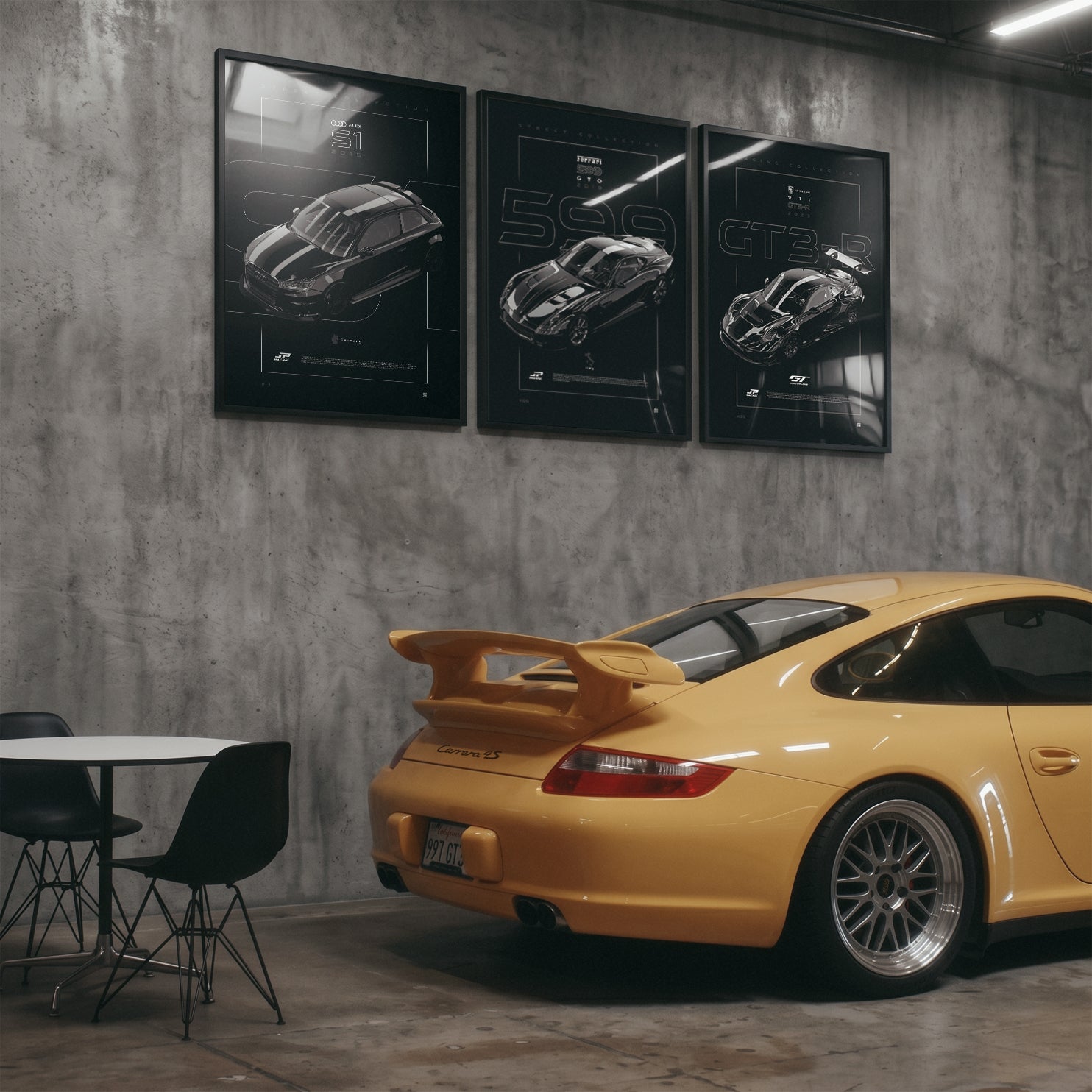 Audi S1 2015 framed poster displayed in a garage