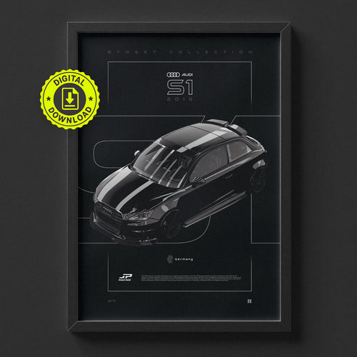 Audi S1 2015 poster framed on a wall, digital download