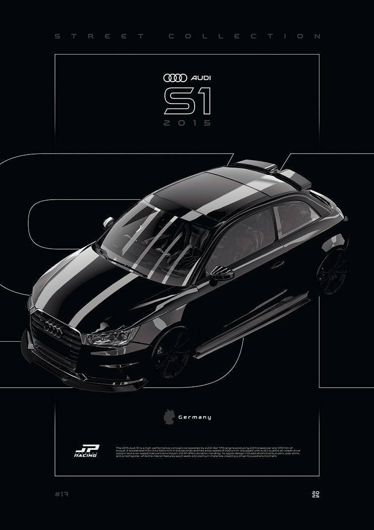 Audi S1 2015 digital poster, minimalist black racing wall art by Jaypads Racing