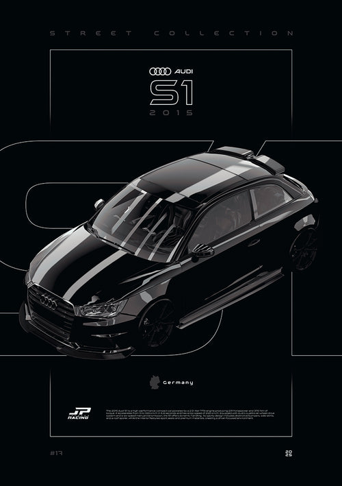 Audi S1 2015 digital poster, minimalist black racing wall art by Jaypads Racing