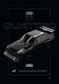 Audi Sport quattro S1 E2 1985 digital poster, minimalist black racing wall art by Jaypads Racing