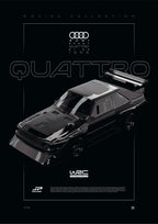 Audi Sport quattro S1 E2 1985 digital poster, minimalist black racing wall art by Jaypads Racing