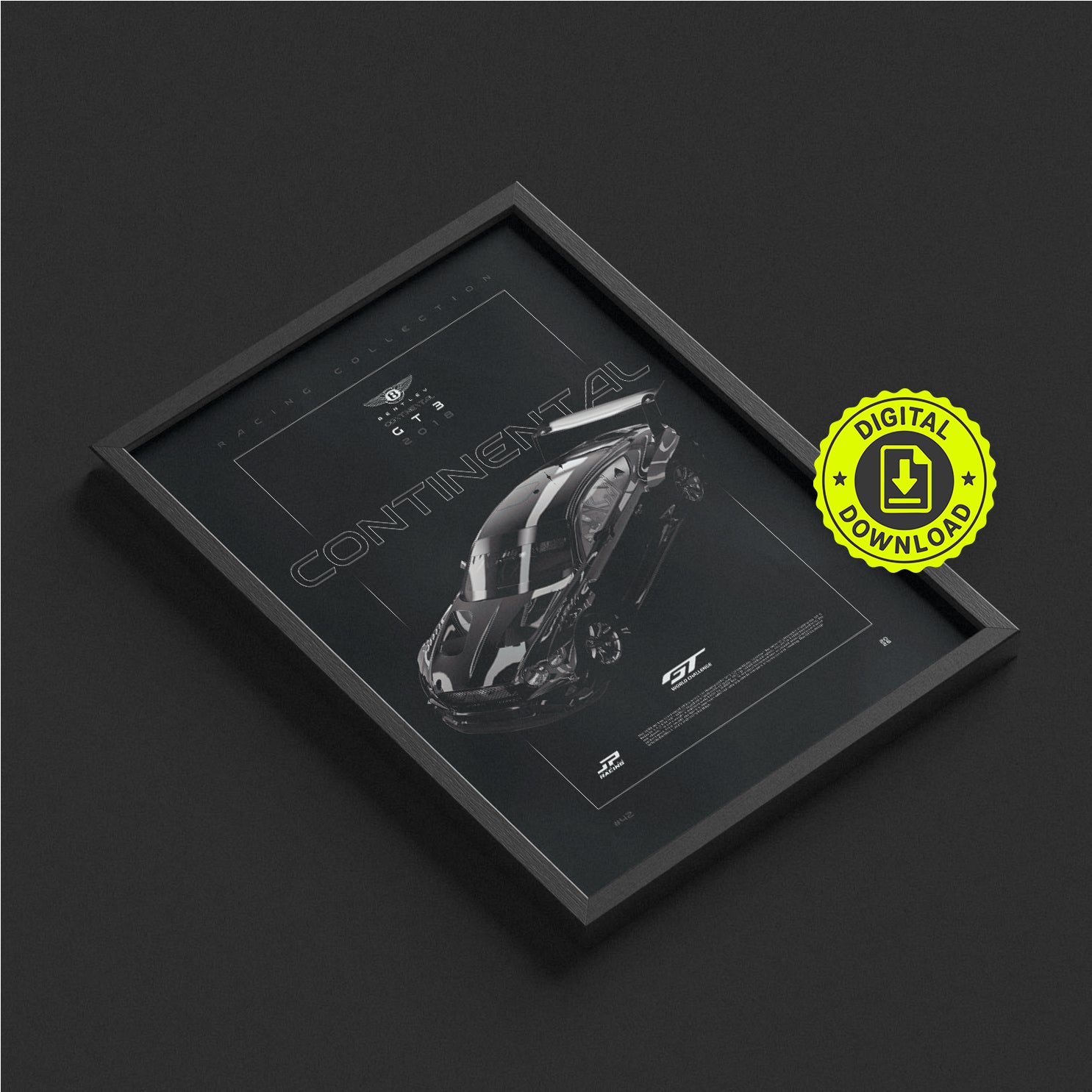 Bentley Continental GT3 2018 framed poster print in a styled interior