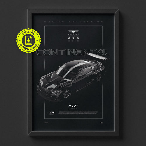 Bentley Continental GT3 2018 poster framed on a wall, digital download