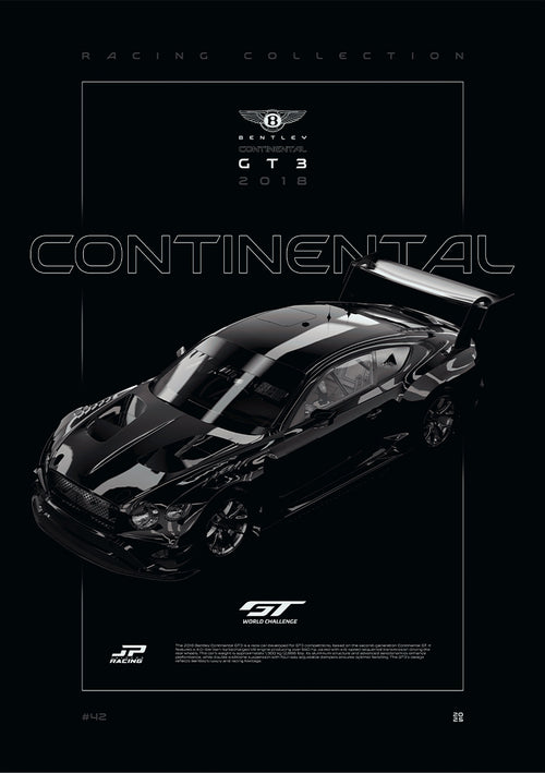 Bentley Continental GT3 2018 digital poster, minimalist black racing wall art by Jaypads Racing