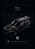 BMW 125i M Sport BTCC 2018 digital poster, minimalist black racing wall art by Jaypads Racing