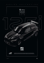 BMW 125i M Sport BTCC 2018 digital poster, minimalist black racing wall art by Jaypads Racing