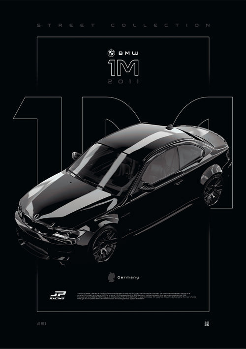 BMW 1M 2011 digital poster, minimalist black racing wall art by Jaypads Racing