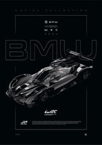 BMW M Hybrid V8 WEC 2024 digital poster, minimalist black racing wall art by Jaypads Racing