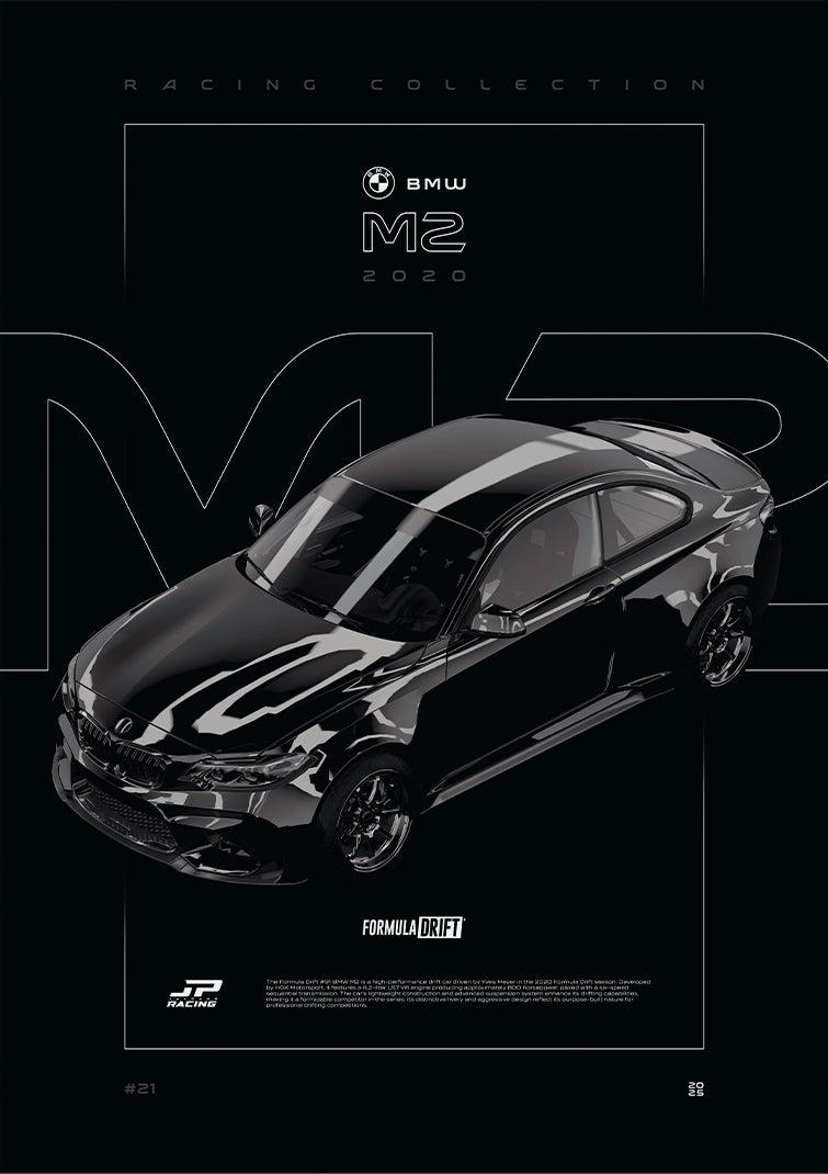 BMW M2 FD 2020 digital poster, minimalist black racing wall art by Jaypads Racing