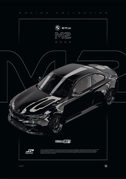 BMW M2 FD 2020 digital poster, minimalist black racing wall art by Jaypads Racing