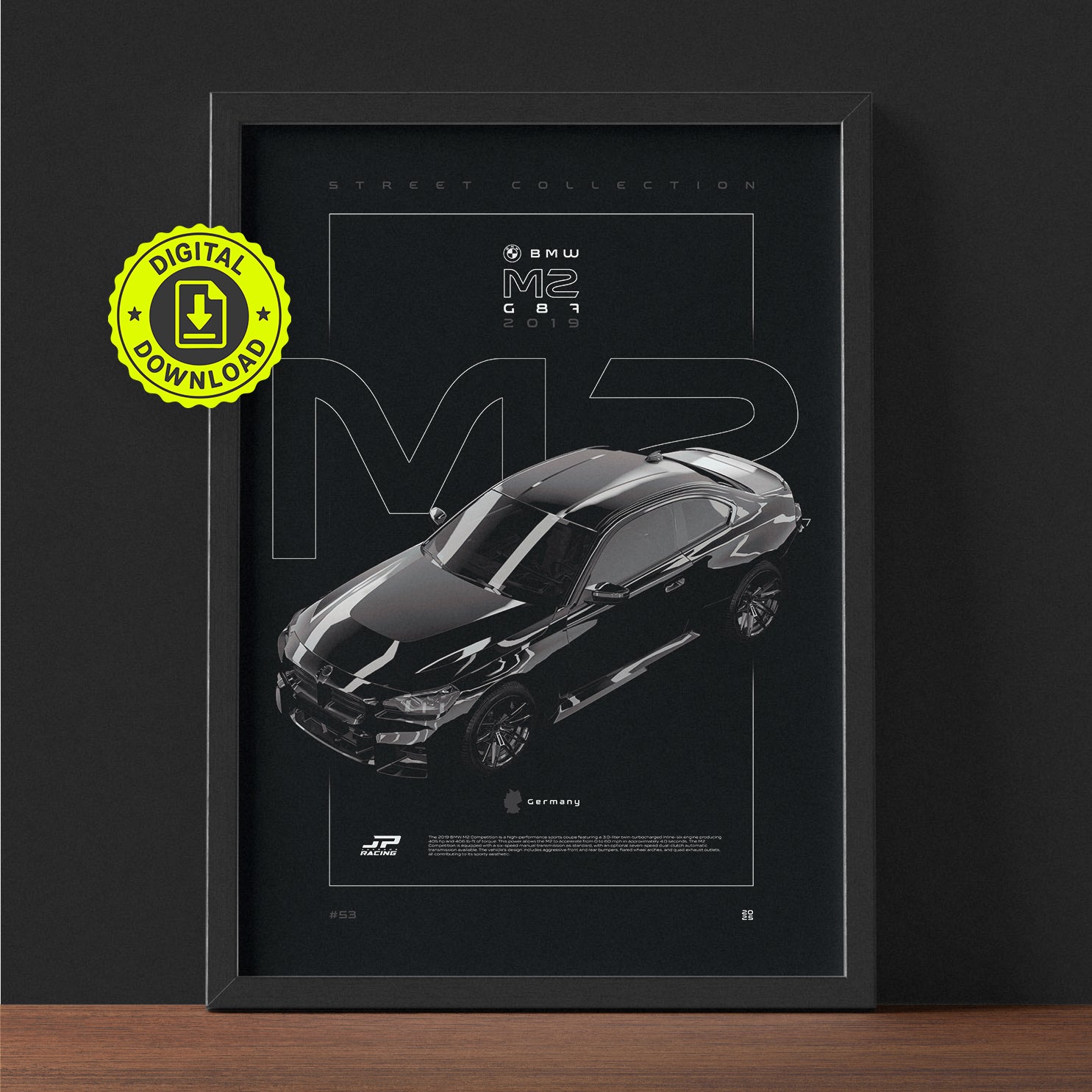 BMW M2 G87 2019 framed poster print wall display