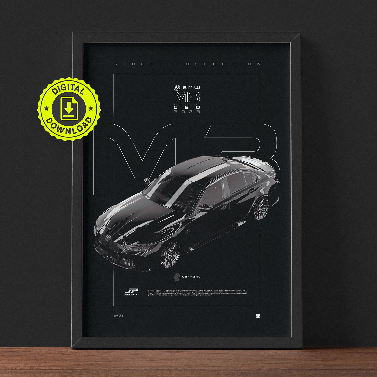 BMW M3 Competition G80 2023 framed poster print wall display