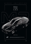 BMW M3 Competition G80 2023 digital poster, minimalist black racing wall art by Jaypads Racing