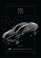 BMW M3 Competition G80 2023 digital poster, minimalist black racing wall art by Jaypads Racing