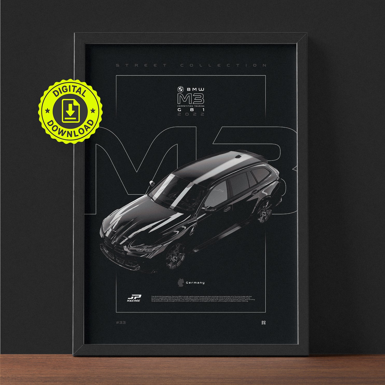 BMW M3 Competition Touring G81 2022 framed poster print wall display