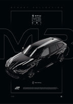 BMW M3 Competition Touring G81 2022 digital poster, minimalist black racing wall art by Jaypads Racing