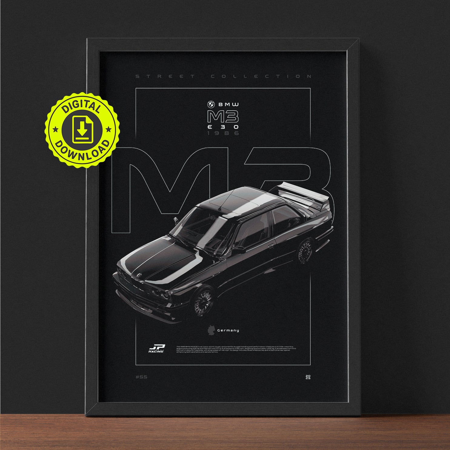 BMW M3 E30 1986 framed poster print wall display