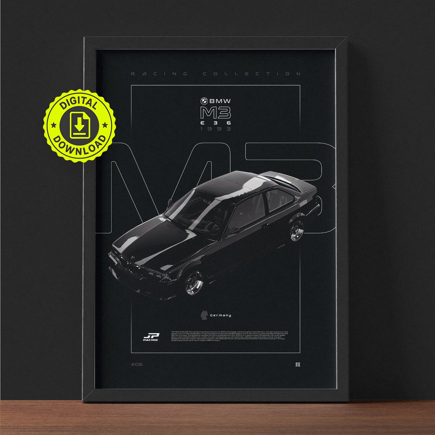 BMW M3 E36 1993 framed poster print wall display
