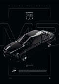 BMW M3 E36 1993 digital poster, minimalist black racing wall art by Jaypads Racing