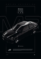 BMW M3 E36 1993 digital poster, minimalist black racing wall art by Jaypads Racing
