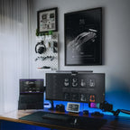 BMW M3 E46 GTR 2004 framed poster on a modern desk setup